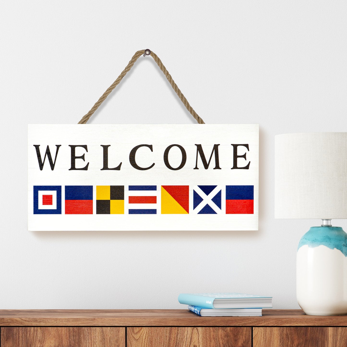 JennyGems Coastal Welcome Sign for Front Door, Front Door Decor, Porch Decorations, Welcome Door Sign Nautical Decor Maritime Flags
