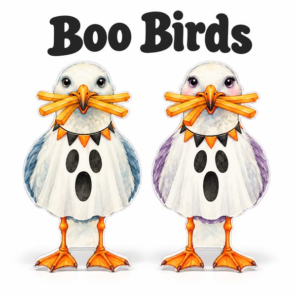 Halloween Ghost Coastal Yard Signs Seagulls, Beach House Fall - 12 Inch PVC, Sully and Sally