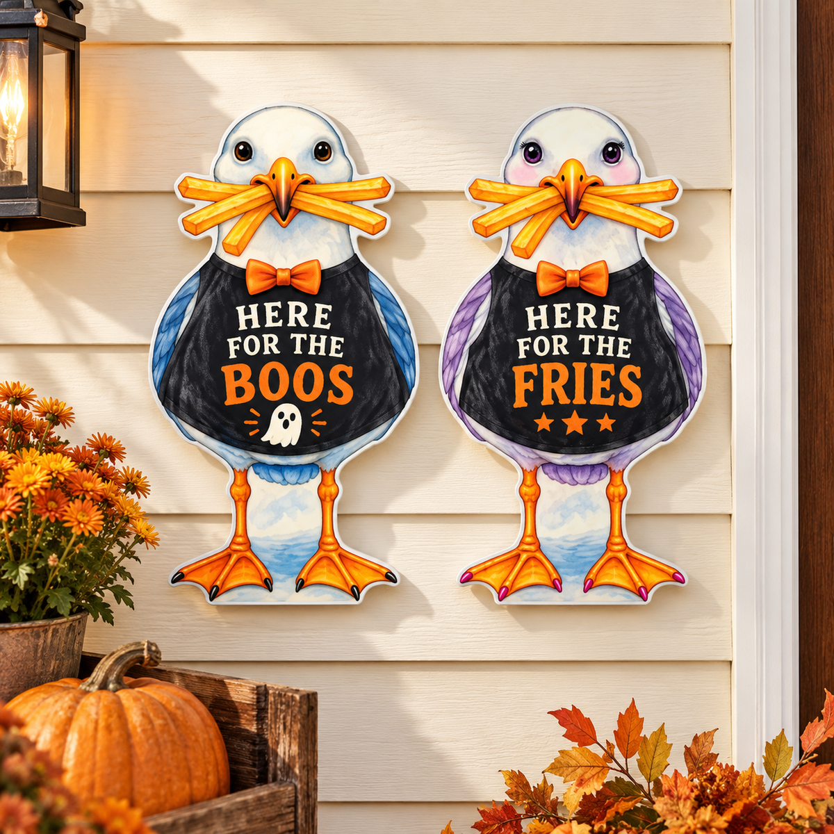 Fall Halloween Coastal Decor, Set of 2, Here for the Boos Seagull Costume, 12 Inch PVC