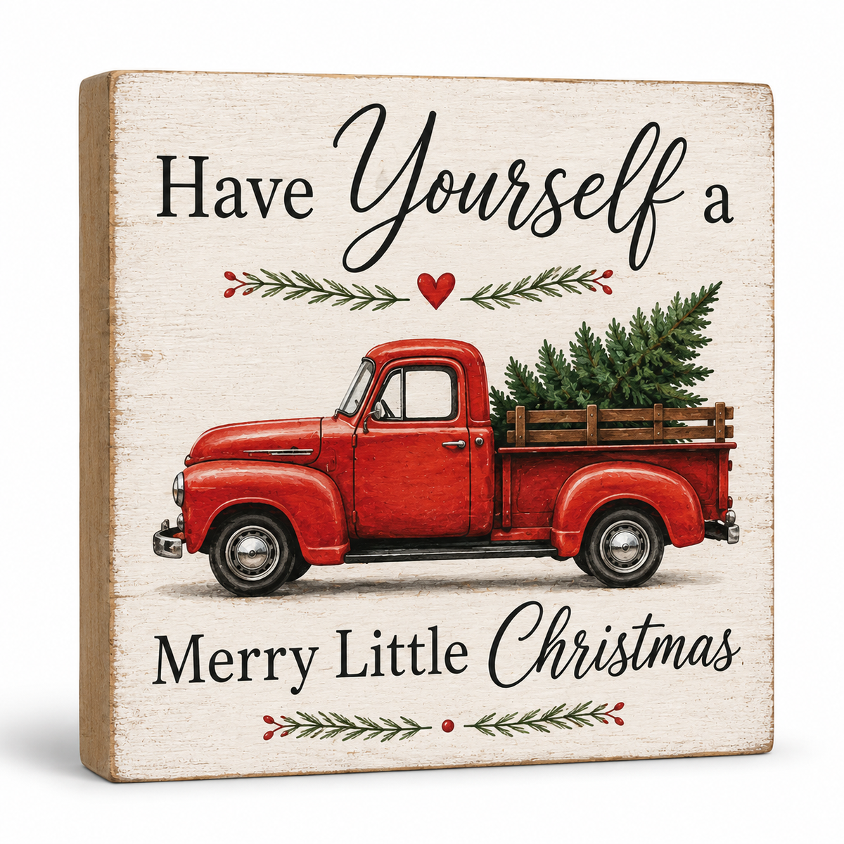 Have Yourself a Merry Little Christmas Red Truck Sign - Vintage Holiday Wood Decor