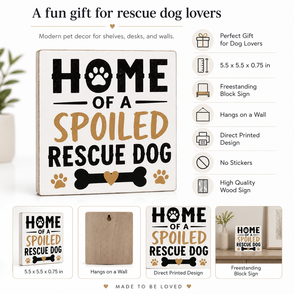Spoiled Rescue Dog Sign, Dog Rescue, Dog Mom Gift