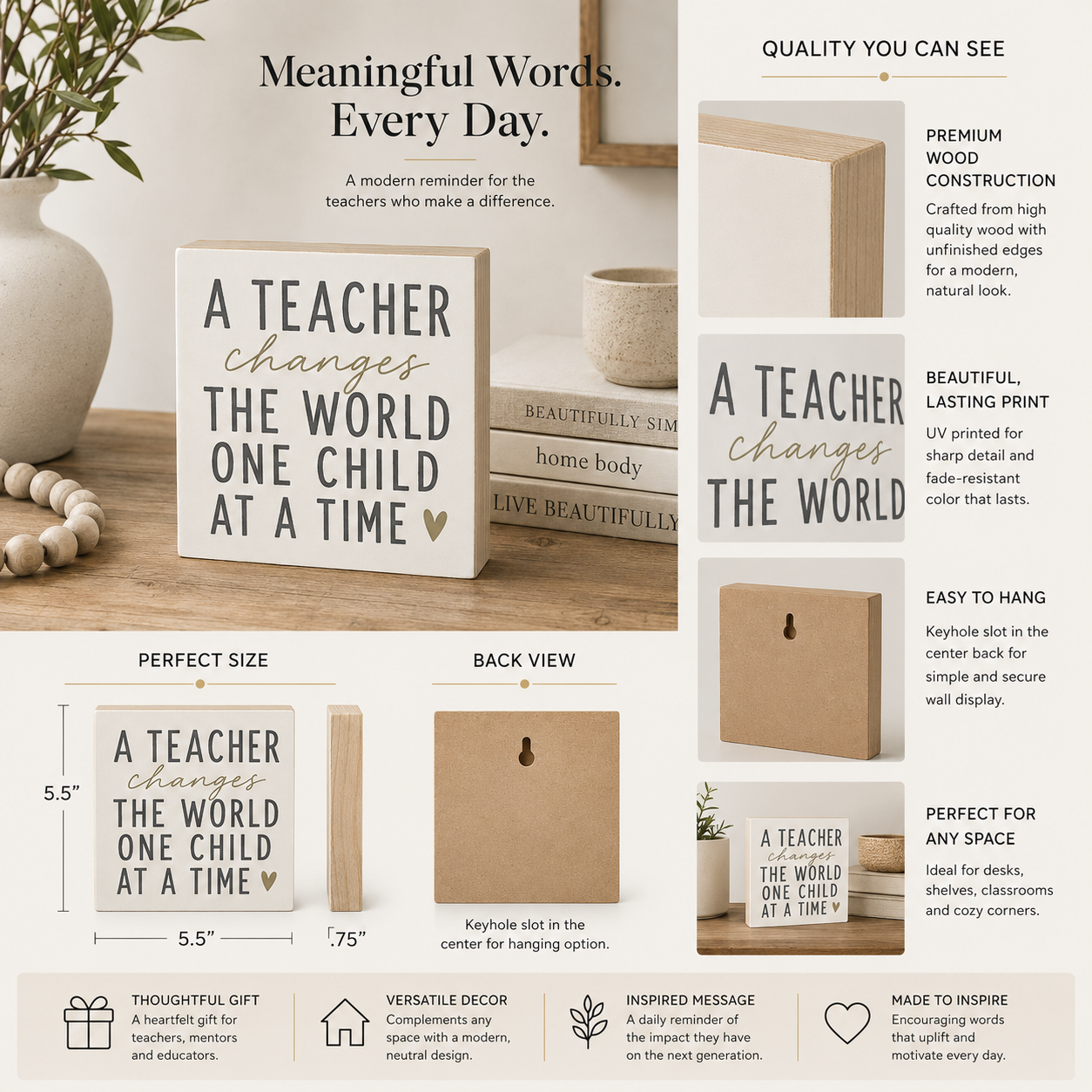 A Teacher Changes the World One Child at a Time Wooden Sign