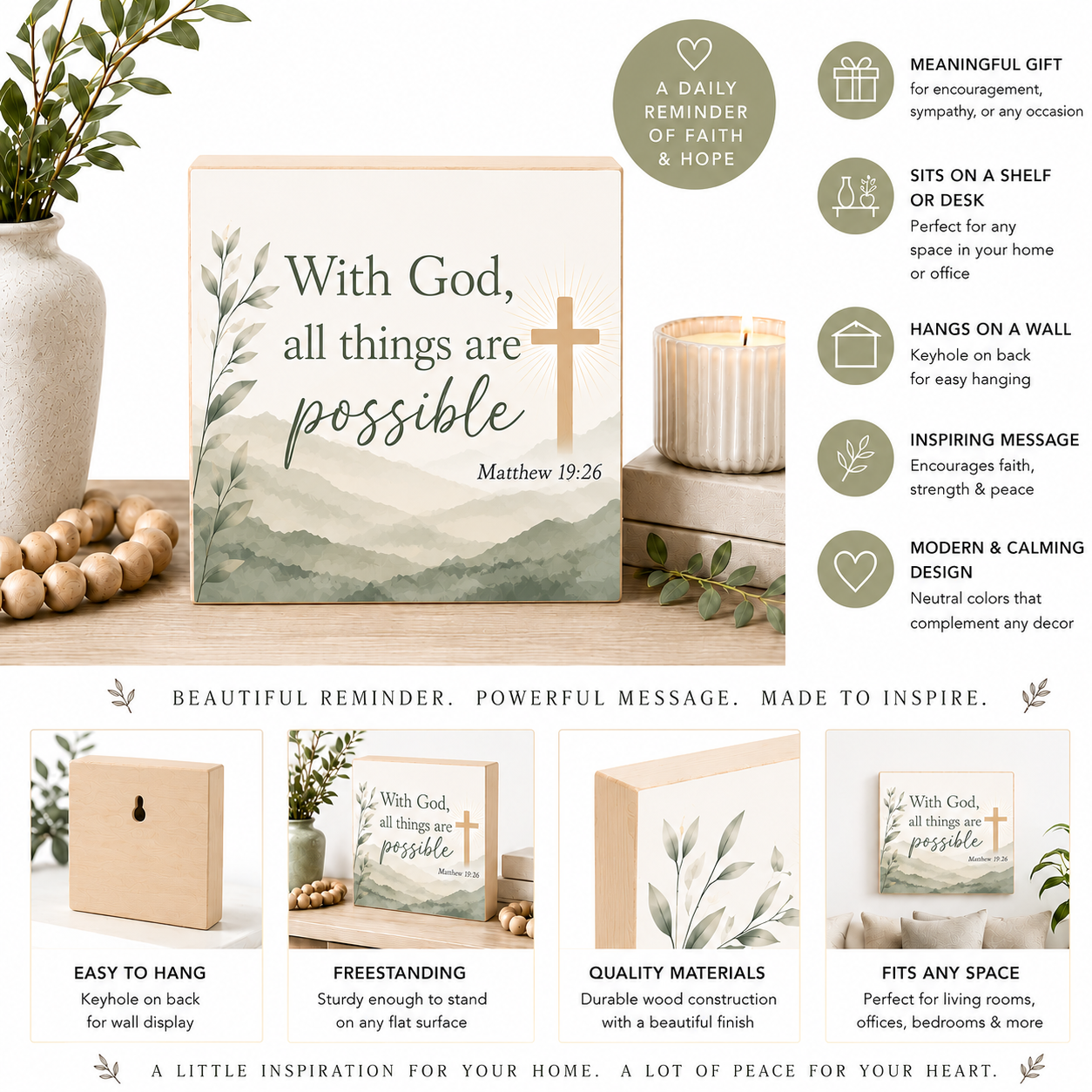 With God All Things Are Possible Inspirational Bible Verse Decor
