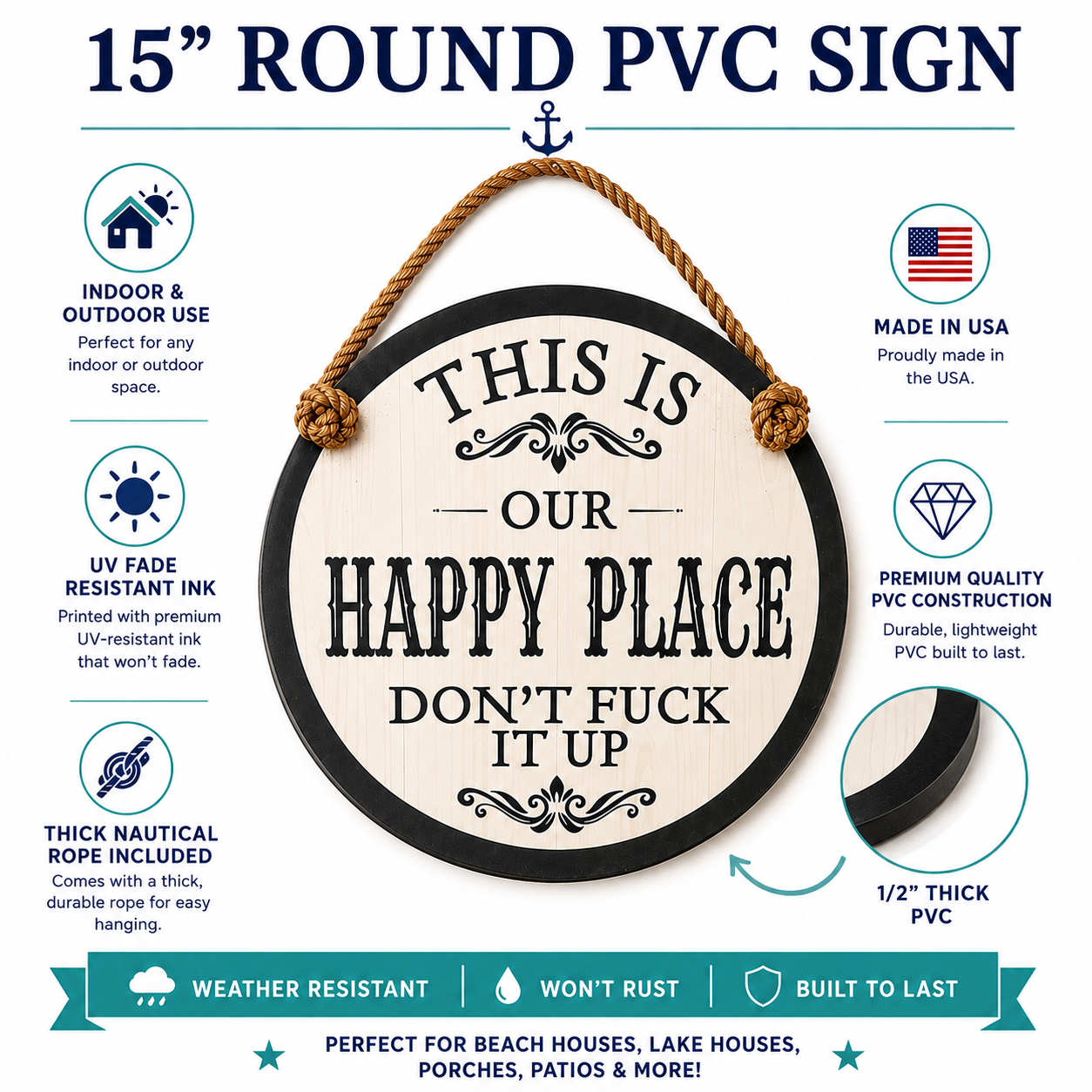 This is Our Happy Place - Don't Fuck It Up Indoor Outdoor Sign