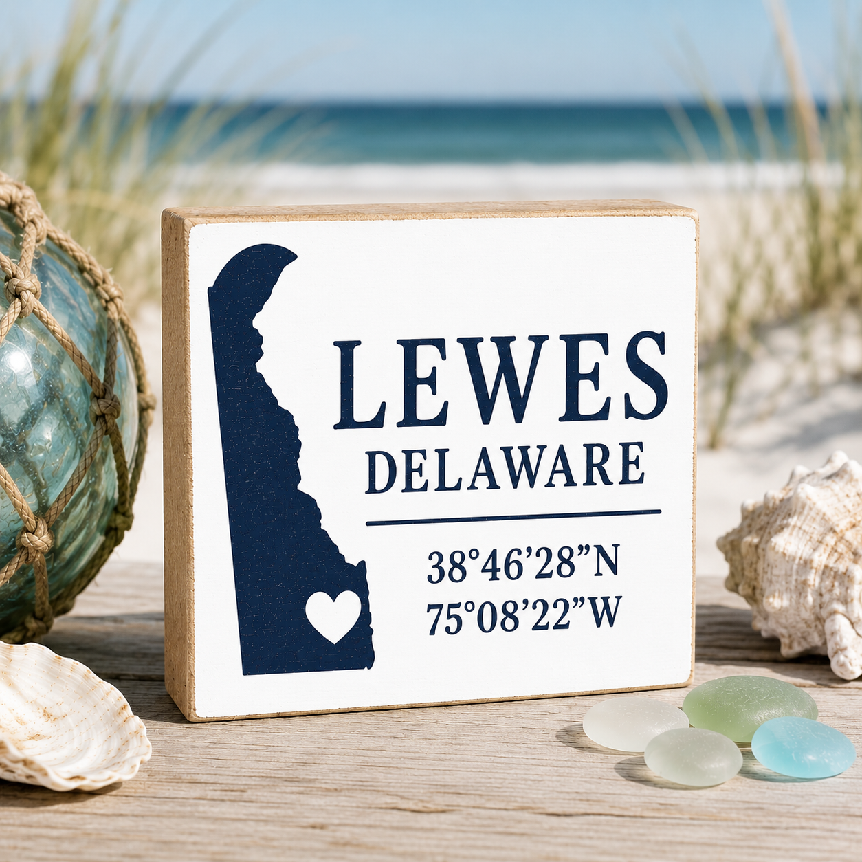 Lewes Delaware Sign: Compass Coordinates Wood Beach Decor