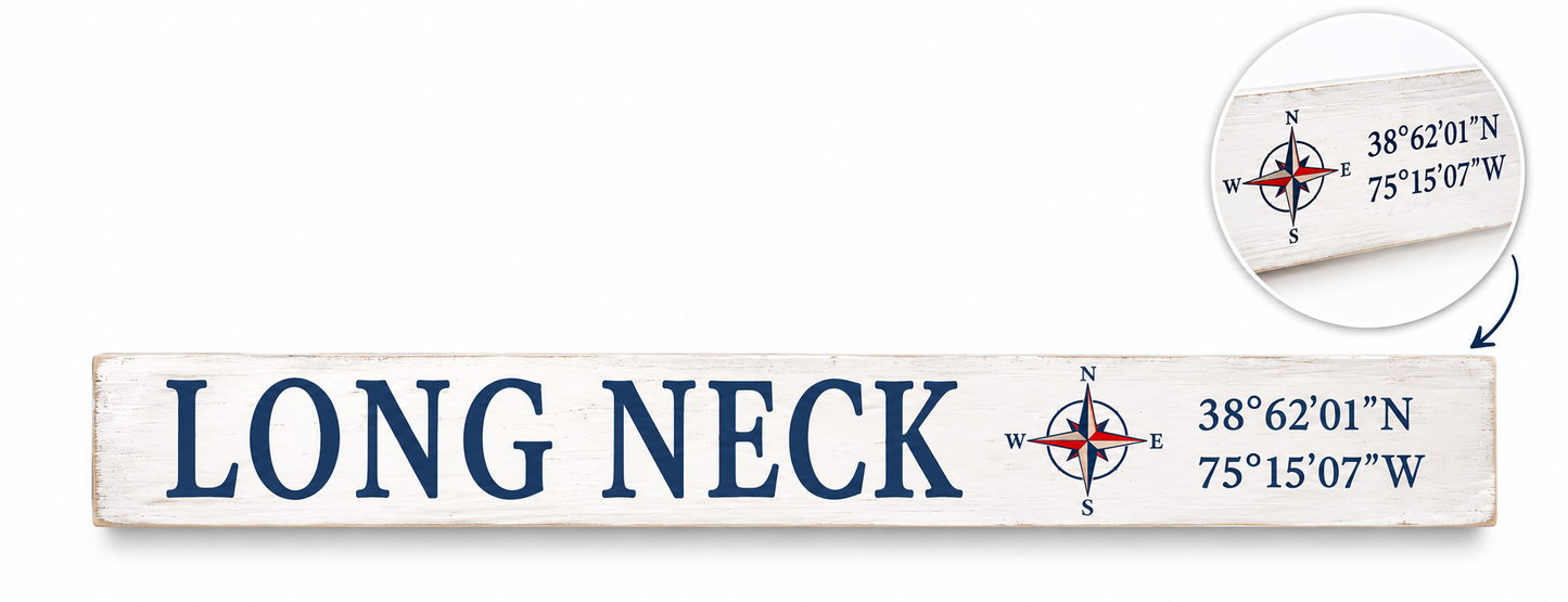 Long Neck Delaware Gifts and Souvenirs, Delaware Sign, Compass Coordinates, Beach Decor, Tabletop