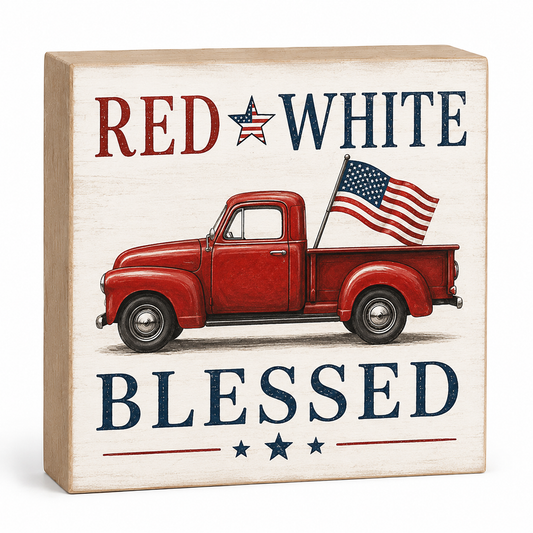 Red White and Blessed Wooden Patriotic Sign