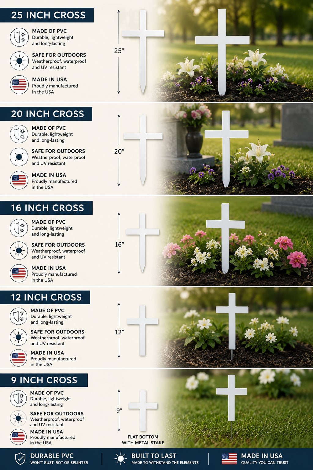Cemetery Cross, White PVC, Indoor Outdoor