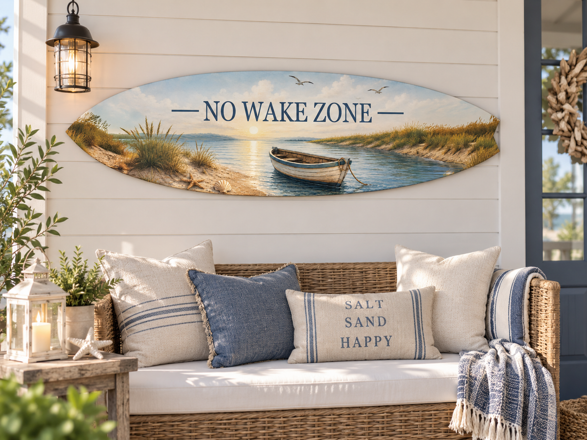 No Wake Zone Surfboard, Coastal Wall Hanging
