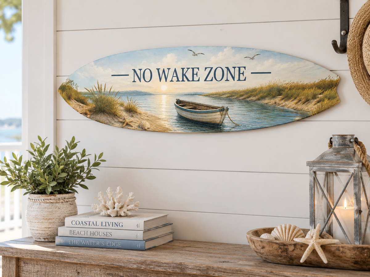 No Wake Zone Surfboard, Coastal Wall Hanging