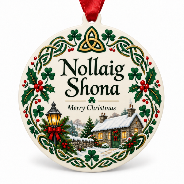 Irish Christmas Ornament – Nollaig Shona Celtic Cottage Holiday Decoration