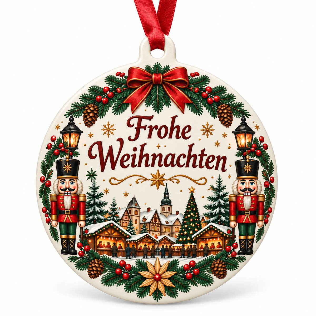 German Themed Christmas Ornament – Frohe Weihnachten Nutcracker Christmas Market Holiday Décor