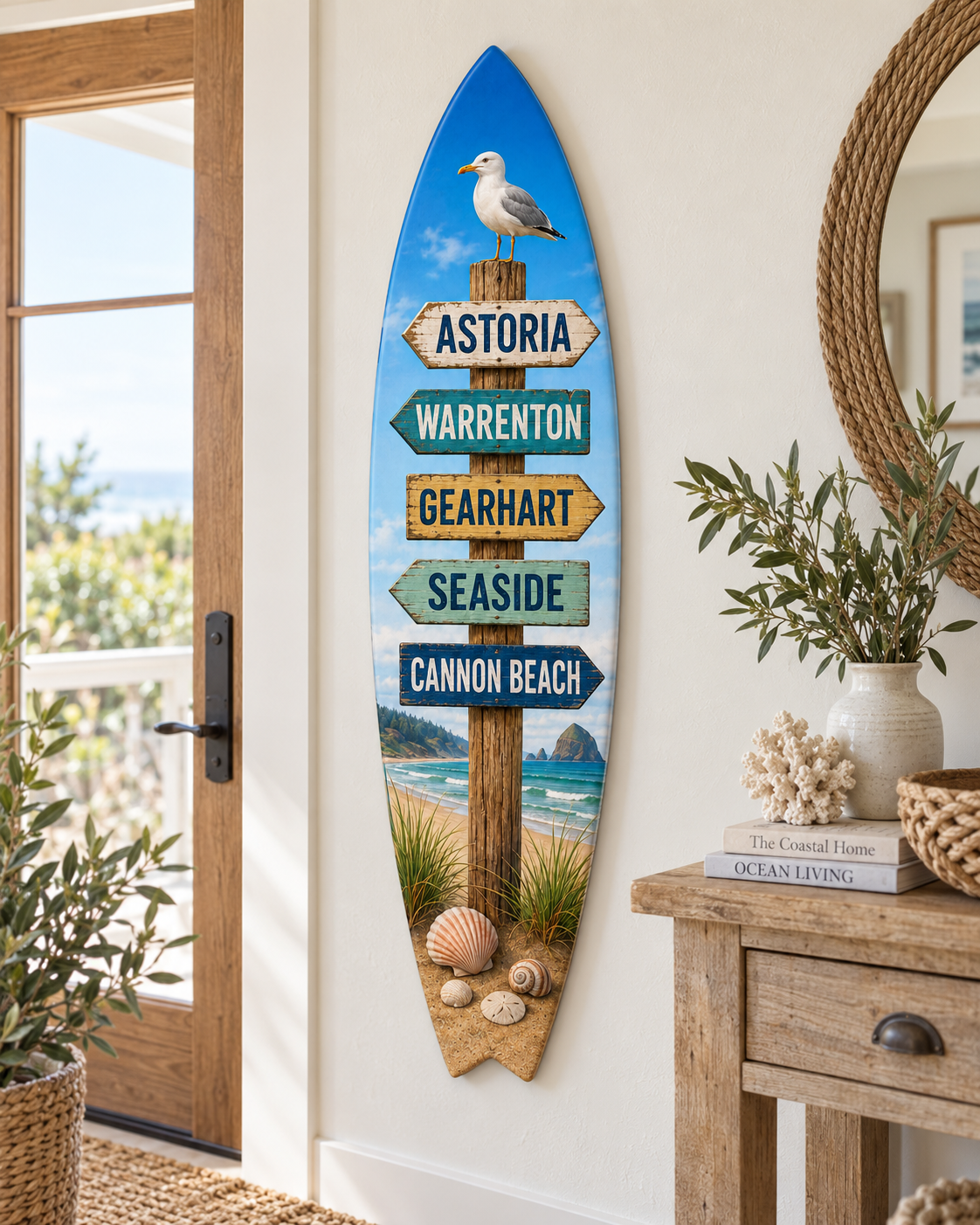 Astoria Oregon Surfboard and Coastal Wall Hanging, Warrenton, Gearhart, Seaside, Cannon Beach