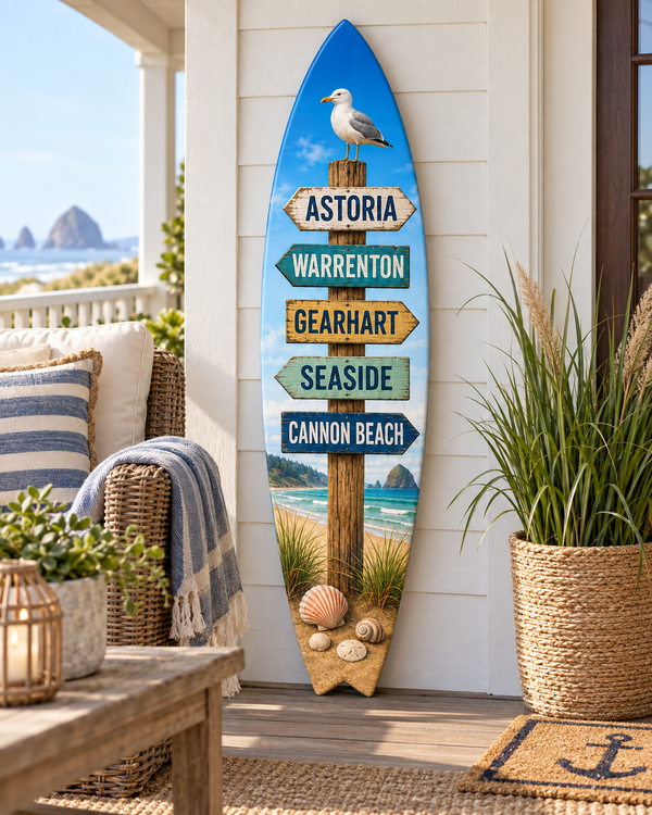 Astoria Oregon Surfboard and Coastal Wall Hanging, Warrenton, Gearhart, Seaside, Cannon Beach