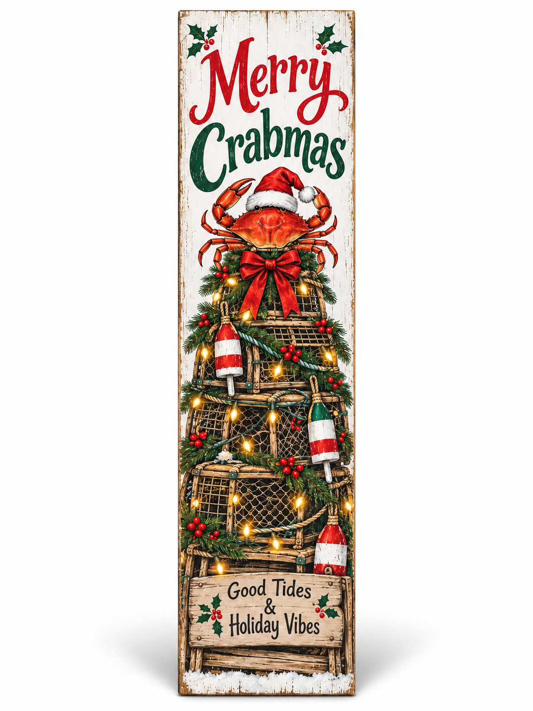 Merry Crabmas Christmas Porch Board Leaner, Coastal Decor