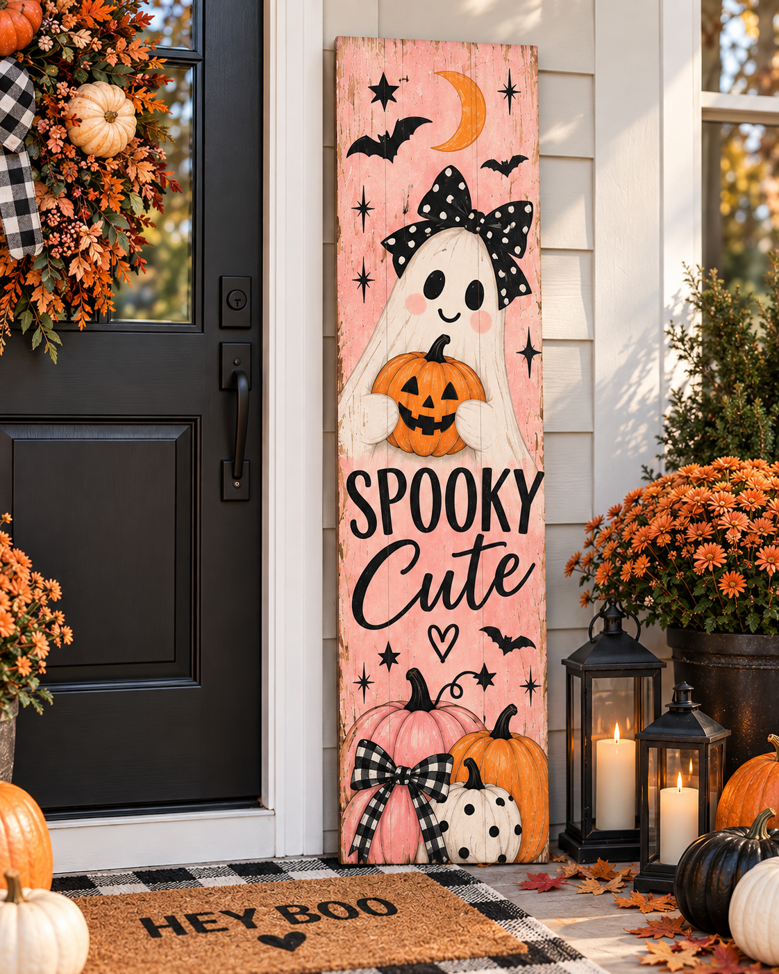 Spooky Cute Ghost Halloween Porch Leaner Board