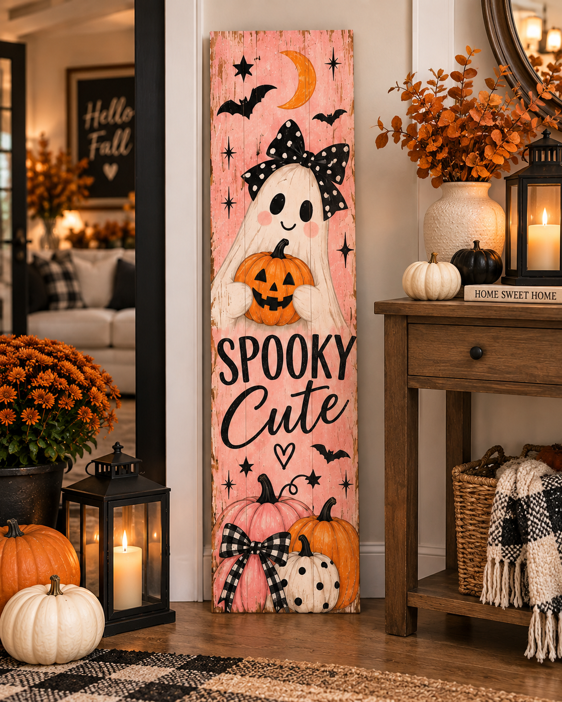 Spooky Cute Ghost Halloween Porch Leaner Board