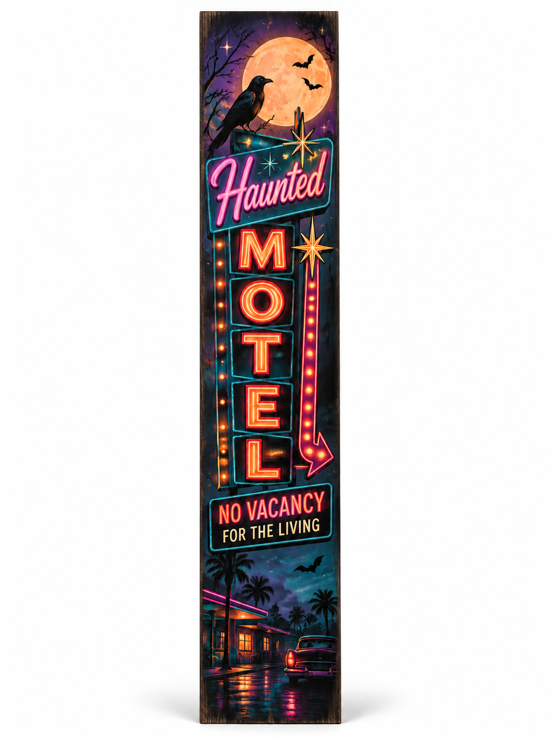 Unique Spooky Haunted Halloween Motel Porch Board Leaner