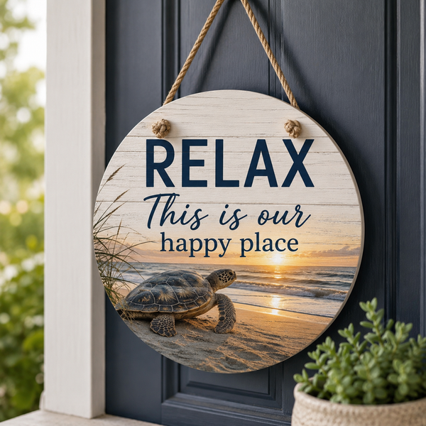 Turtle Door Hanger: 16" Coastal Beach House Decor, Nautical Rope