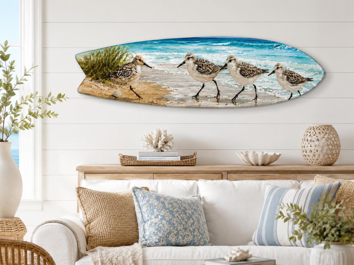 Shorebirds Sandpipers Surfboard Wall Art  PVC Indoor Outdoor