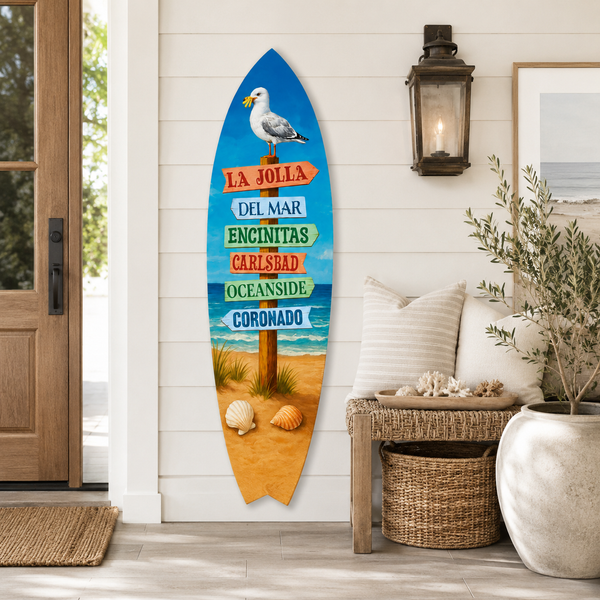 California Surfboard, La Jolla - Del Mar - Encinitas - Carlsbad - Coronado - Oceanside, Indoor, Outdoor Decorative