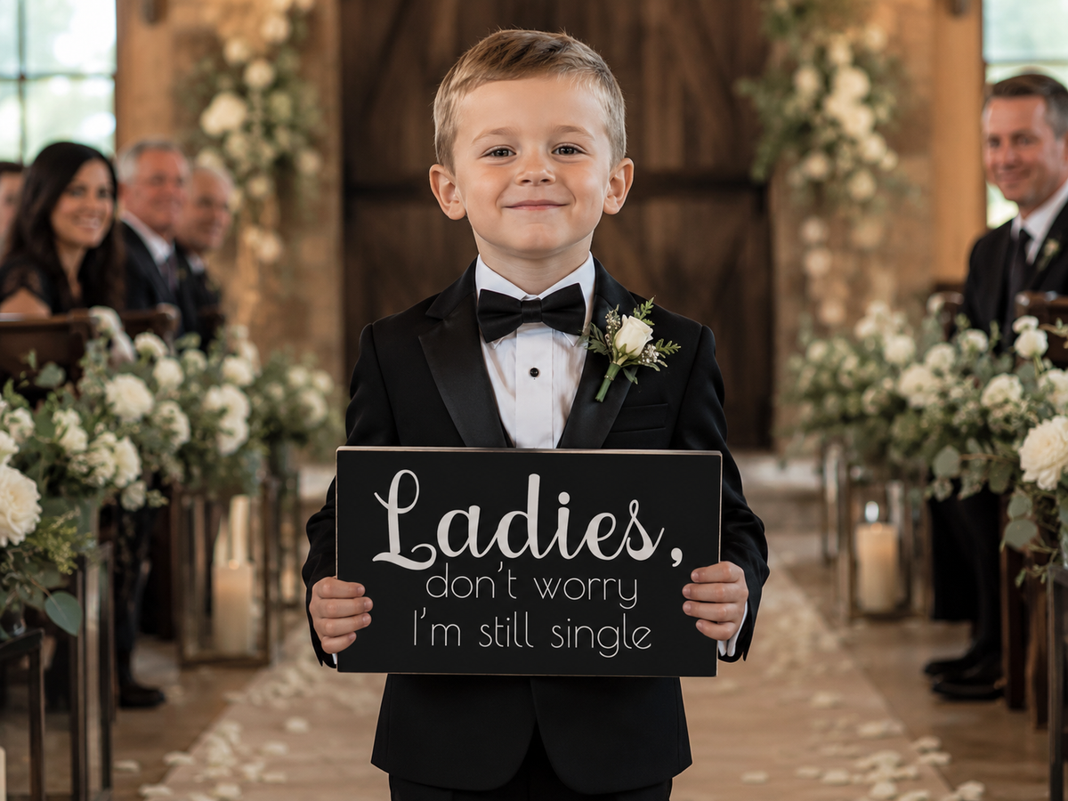 Funny Wedding Signs for Ring Bearer, Ladies Don't Worry I'm Still Single Wood Ring Bearer Sign for Wedding Ceremony, Black