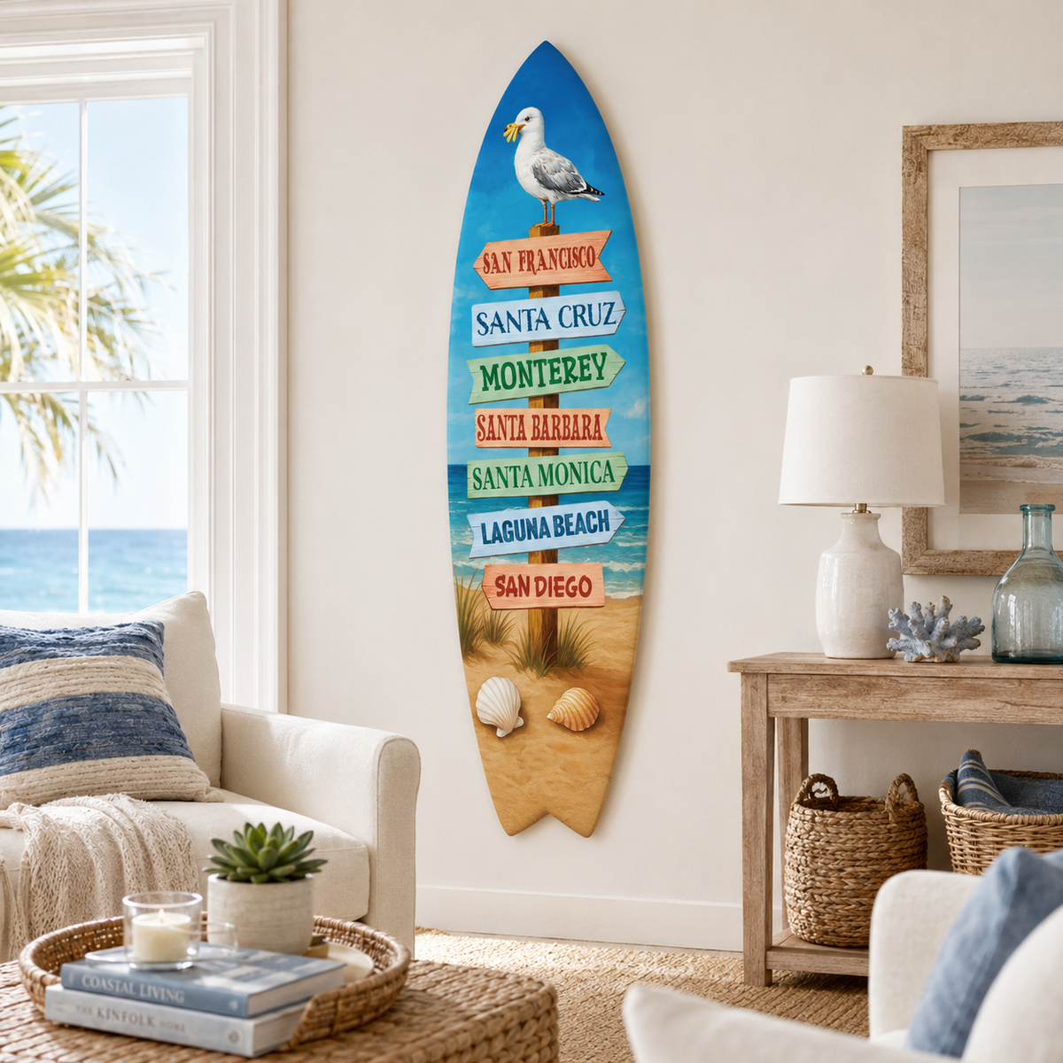 San Francisco California Surfboard Wall Art: Beach Towns Sign Coastal Decor
