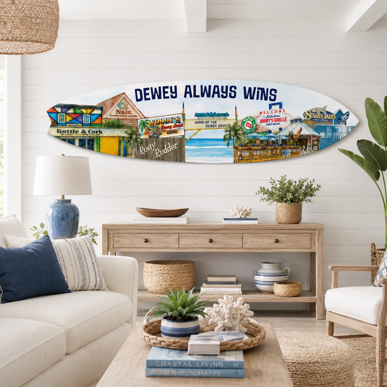 Dewey Beach Surfboard Sign - Dewey Always Wins