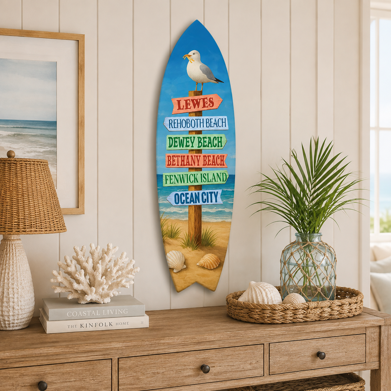 Delaware Beaches Surfboard Wall Art – Coastal Directional Sign Nautical Decor