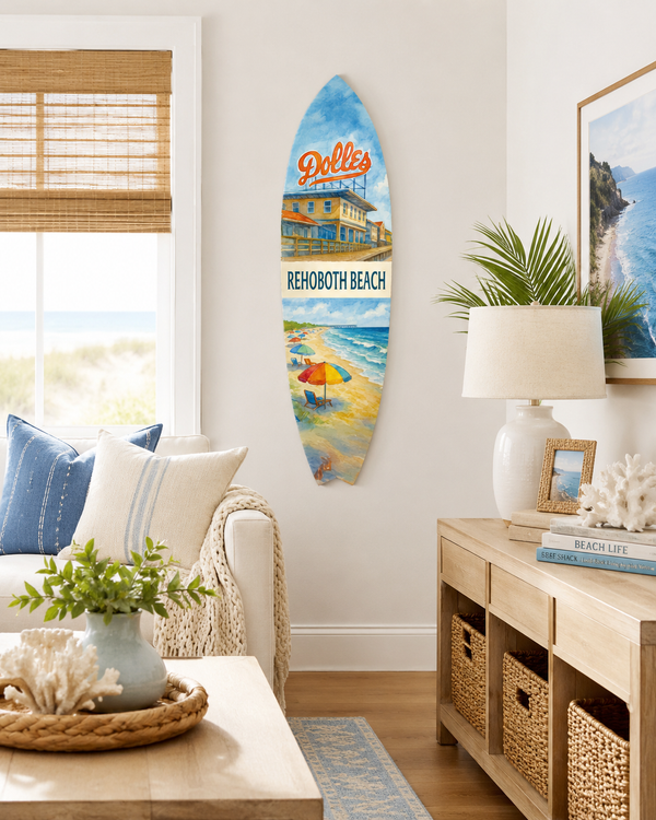 Rehoboth Beach Surfboard Wall Art, Dolle's Taffy Scene, Coastal PVC Decor