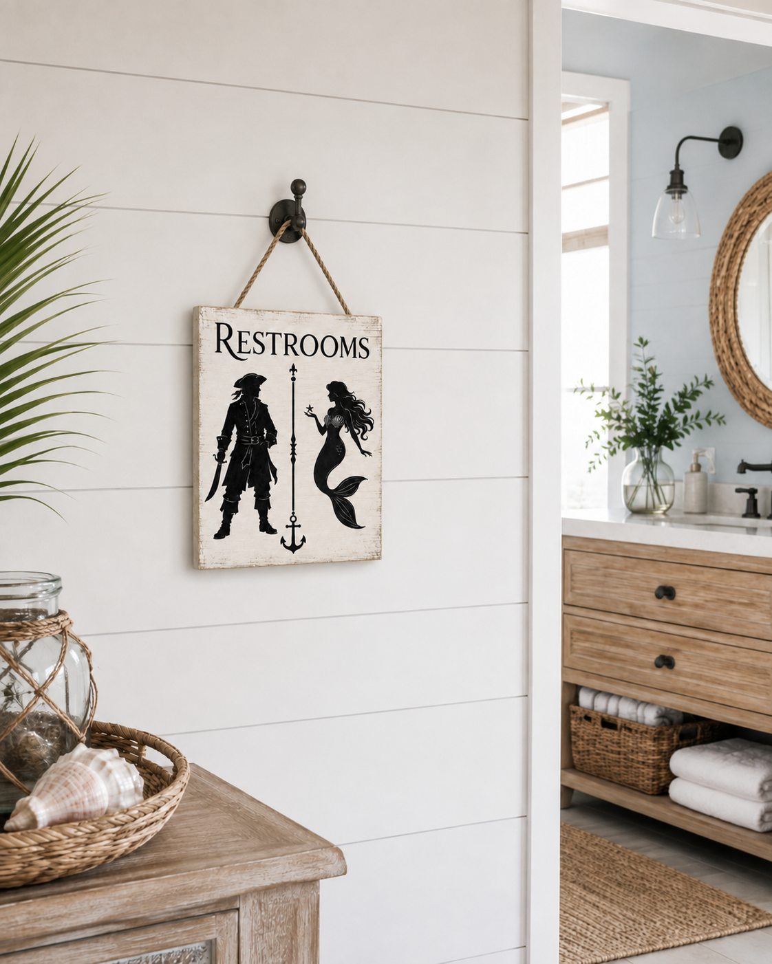 Pirates and Mermaids Bathroom Sign