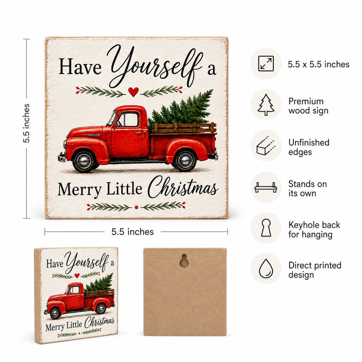 Have Yourself a Merry Little Christmas Red Truck Sign - Vintage Holiday Wood Decor