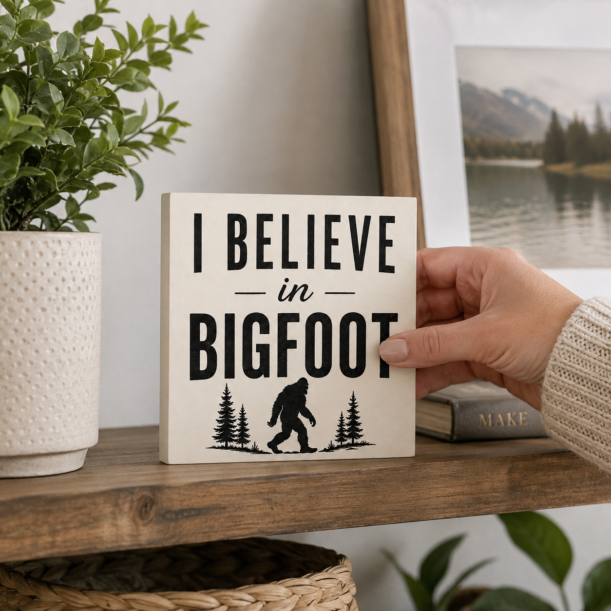 I Believe in Bigfoot Wood Sign