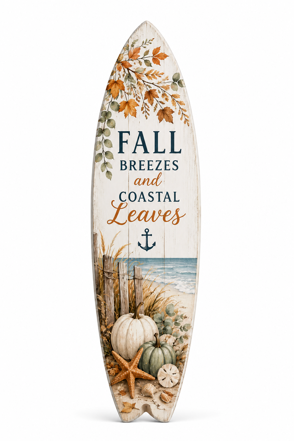 Autumn Coastal Surfboard Sign – Fall Beach Wall Art