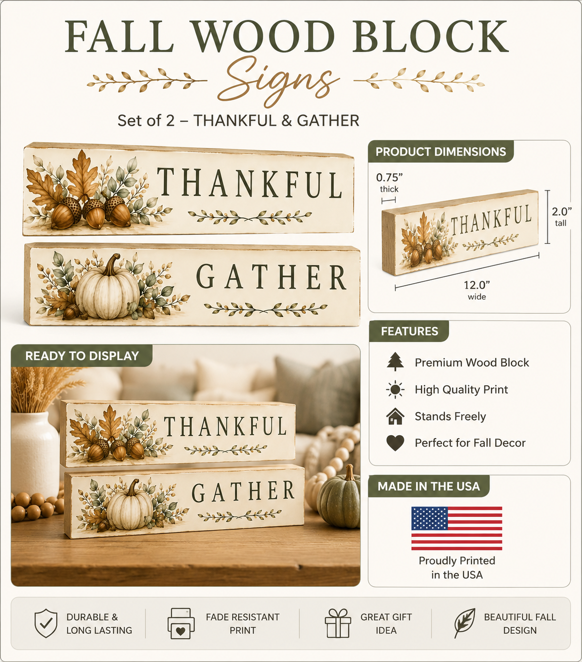 Fall decor Accent - Thankful and Gather