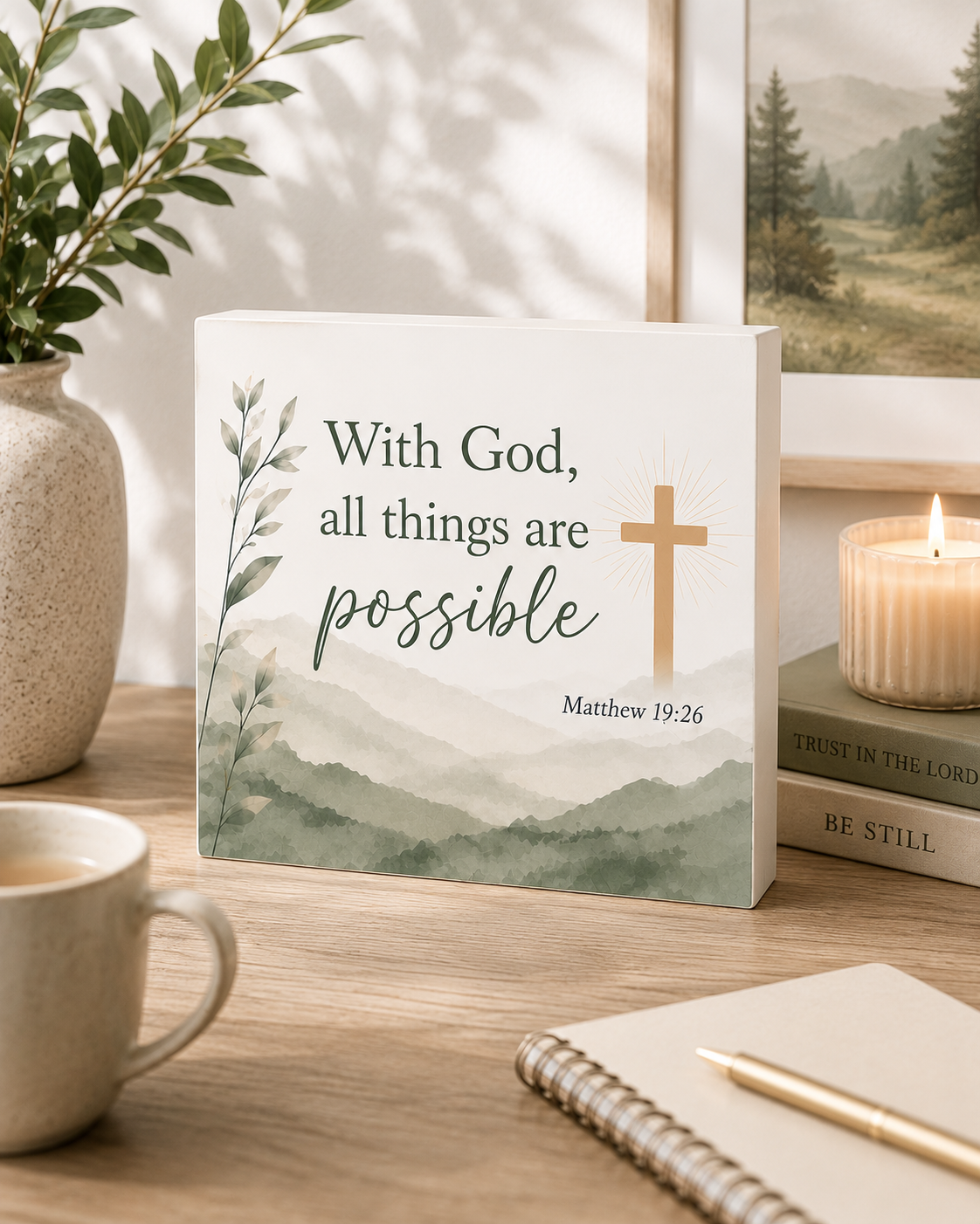 With God All Things Are Possible Inspirational Bible Verse Decor
