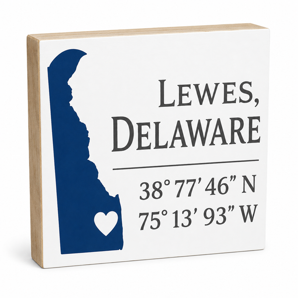 Lewes Delaware Sign: Compass Coordinates Wood Beach Decor