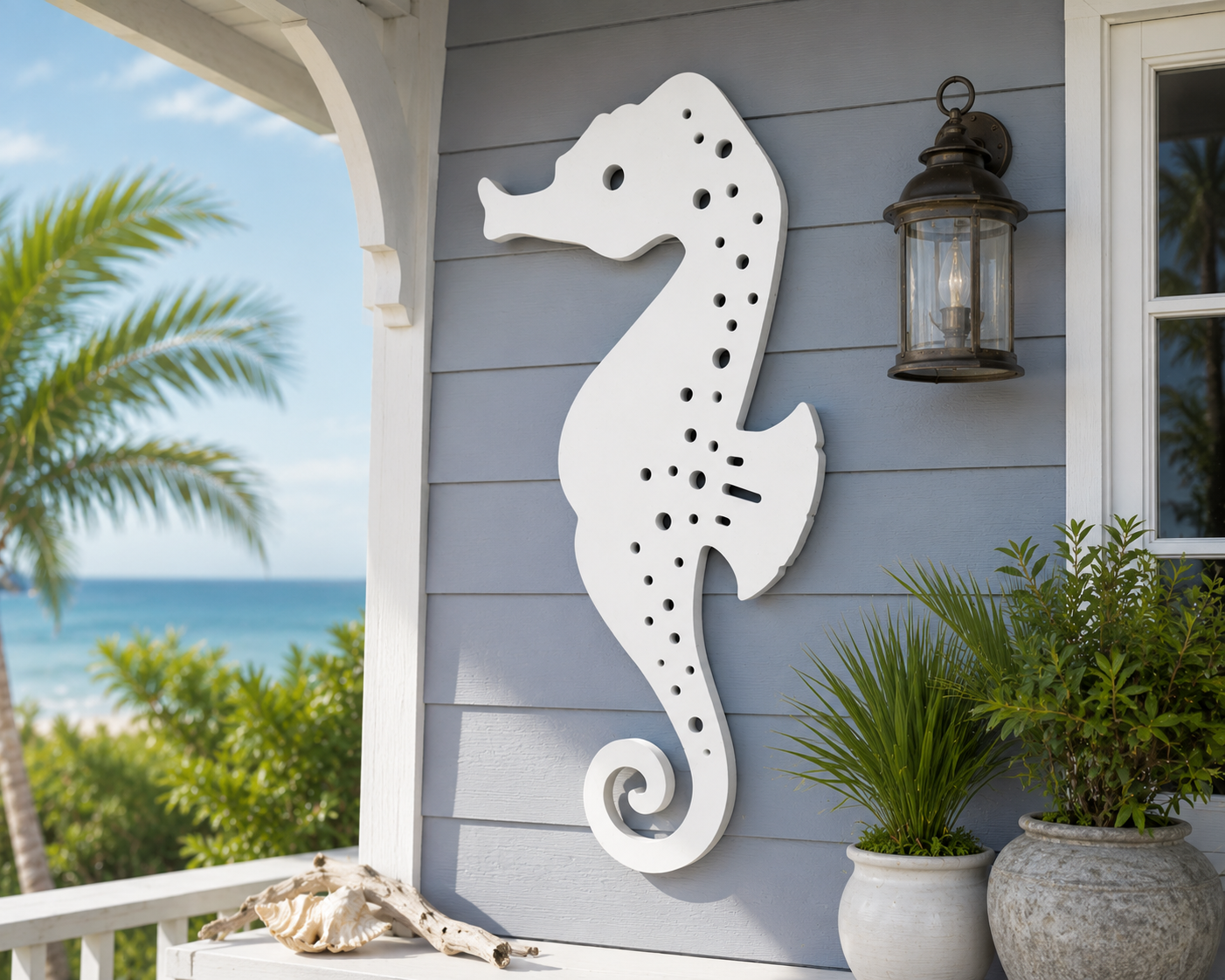 Outdoor Seahorse Wall Art – Coastal Beach House Nautical Sign – Weatherproof PVC Seahorse Decoration – Ocean Themed Marine Art