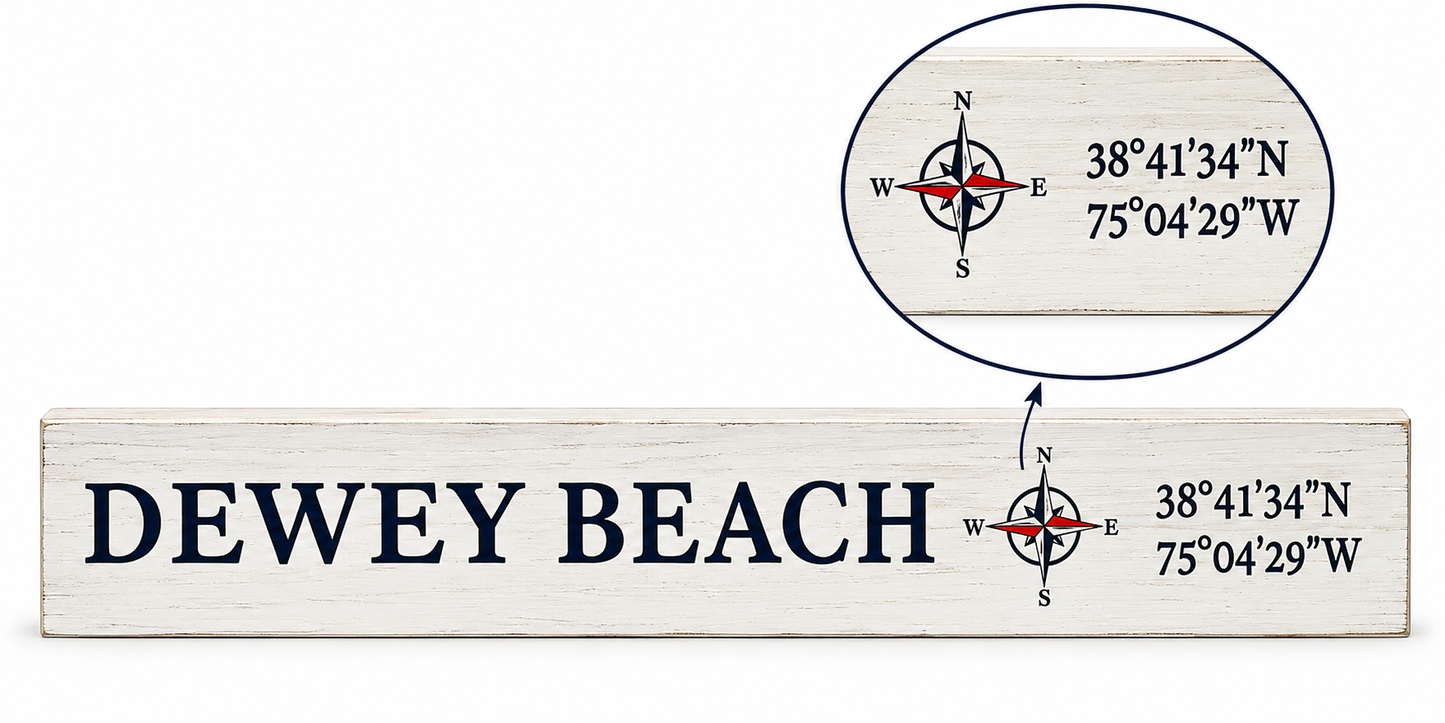 JennyGems Delaware Gifts, Delaware Souvenirs, Dewey Compass Coordinates Sign