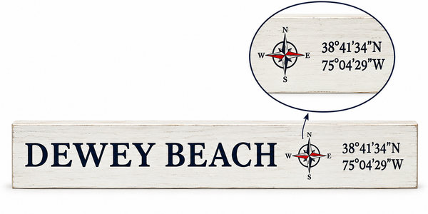 JennyGems Delaware Gifts, Delaware Souvenirs, Dewey Compass Coordinates Sign