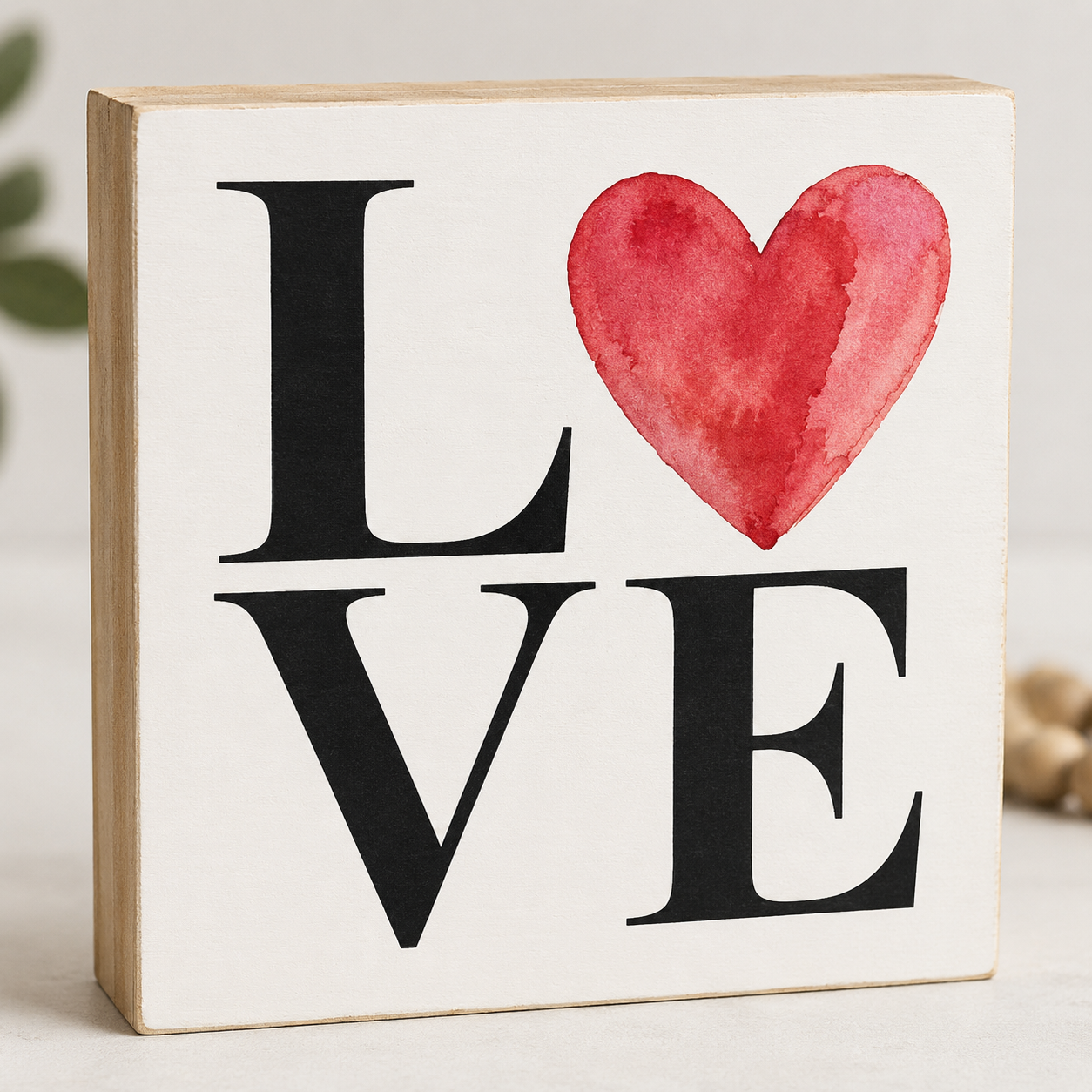 Valentine's Day Decor, Happy Valentines Day Wooden Sign, 7.25 x 6 Inches, Made in USA