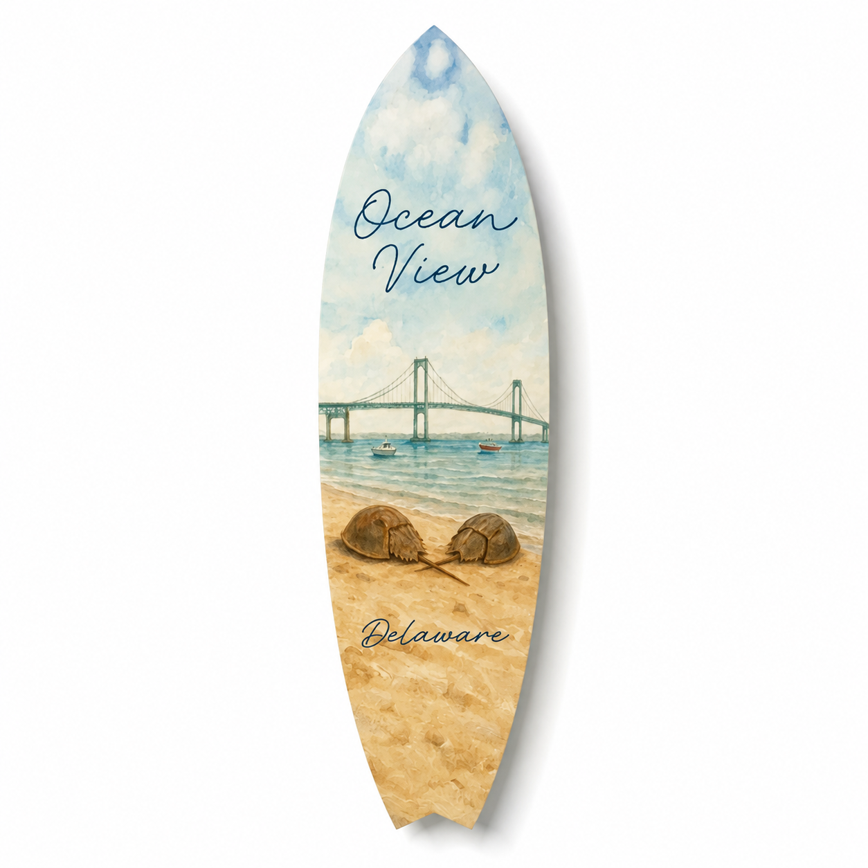Ocean View Delaware Surfboard Wall Art, Outdoor Coastal Decor, Beach House Sign