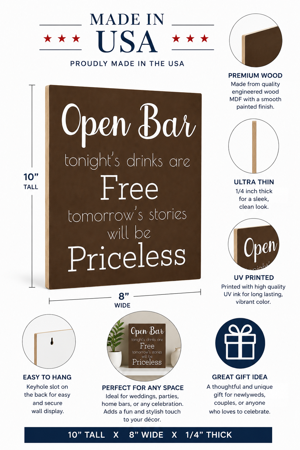 Open Bar Sign – Funny Wedding & Event Decor, Wood Bar Sign, 9x11 Inch