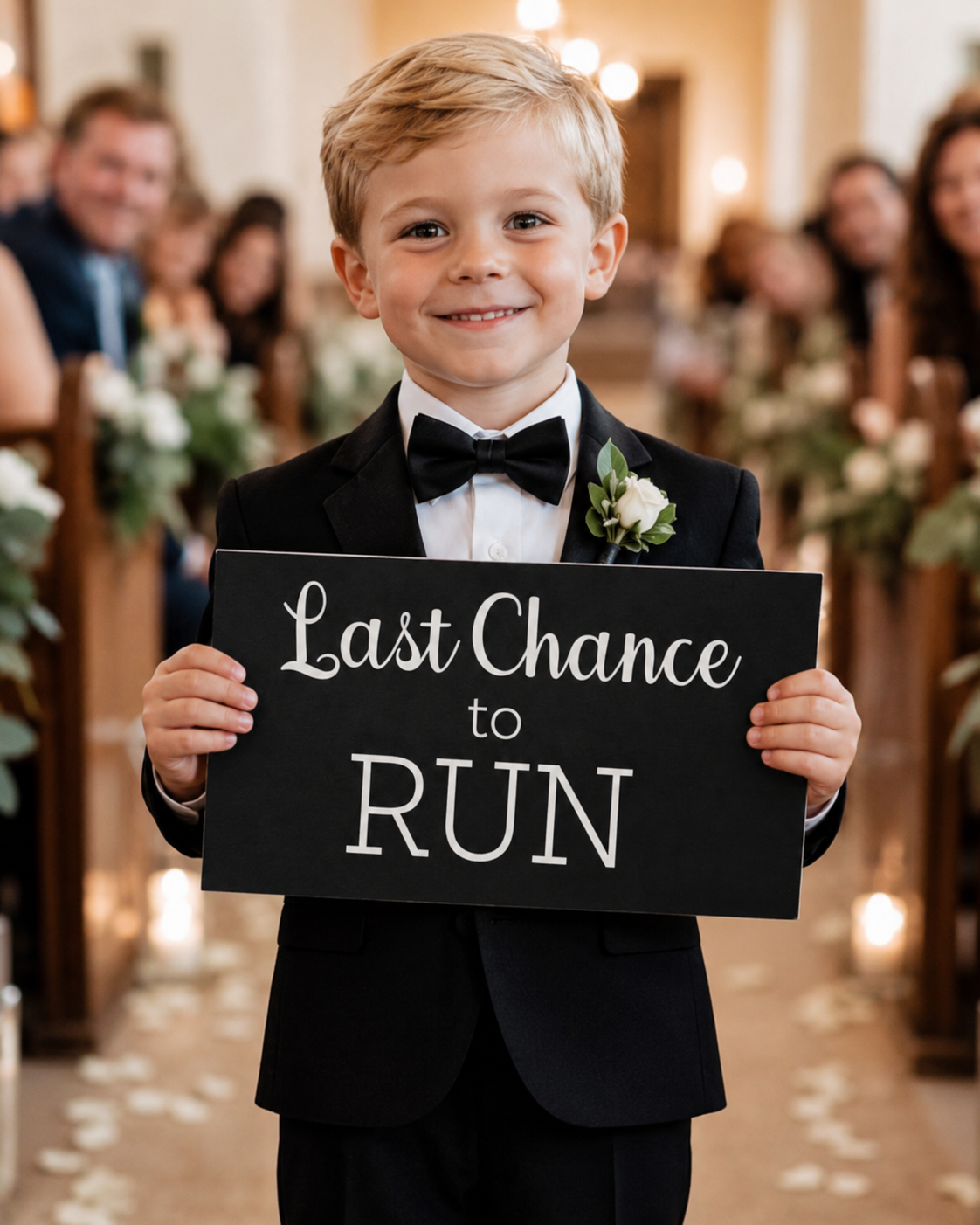 Last Chance to Run Ring Bearer Sign, Wedding