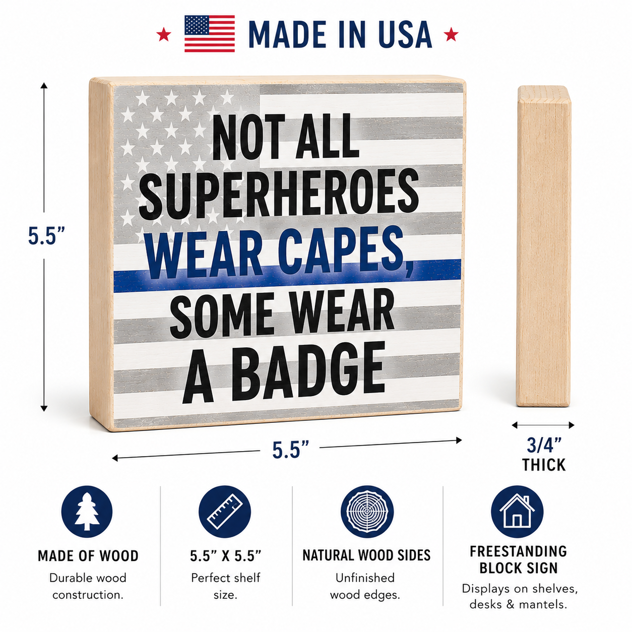 JennyGems Police Gifts, Not All Superheroes Wear Capes Some Wear a Badge Wooden Sign, Gift for Police Officers, Thin Blue Line