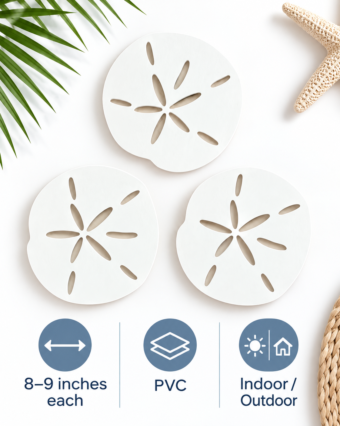 PVC Sand Dollar Set: Weatherproof Coastal Wall Art