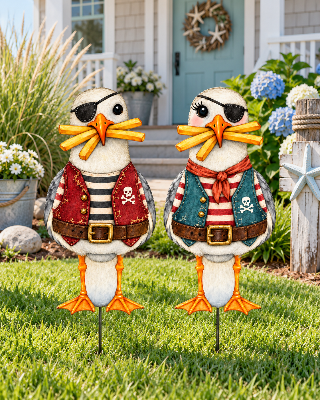 Halloween Garden Signs Set of 2 Pirates Costume Seagulls, Coastal Halloween Yard Decor