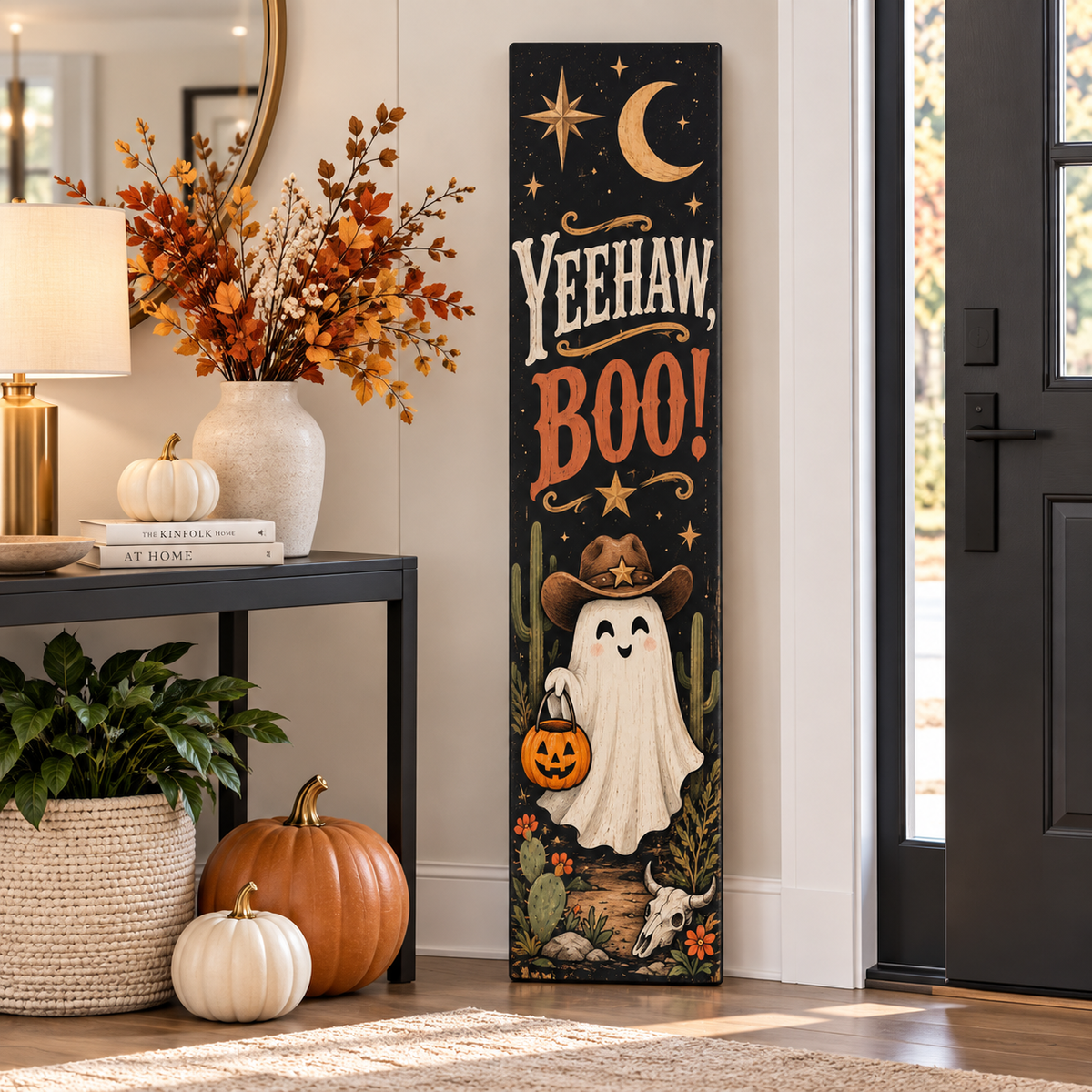 Yeehaw Boo Cowboy Ghost Halloween Porch Sign – Western Halloween Porch Board Decor
