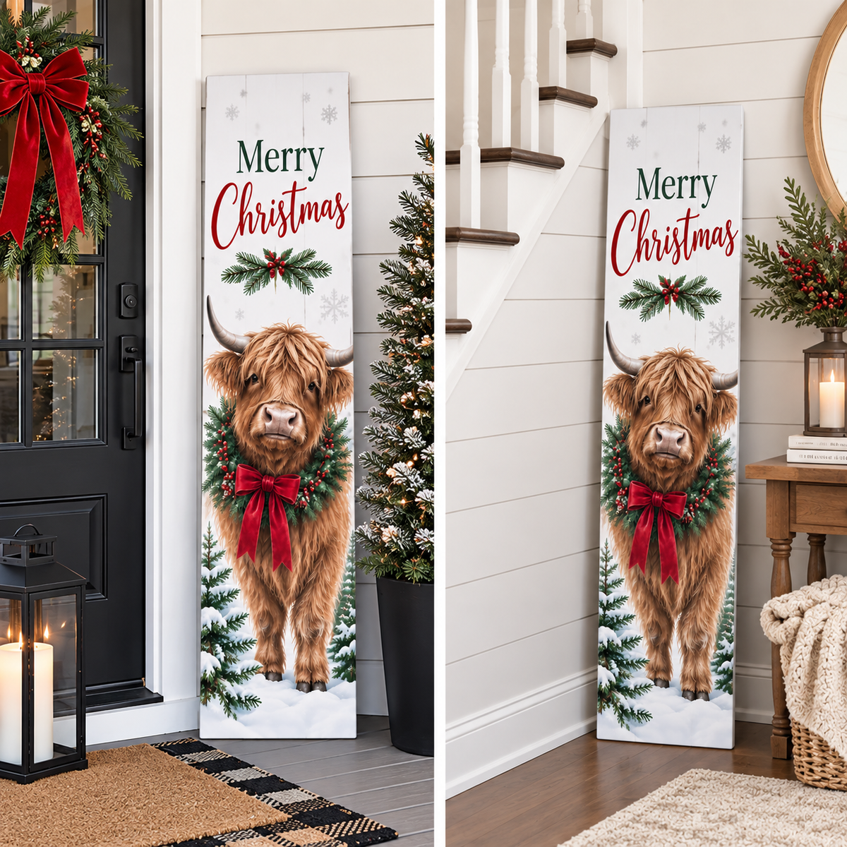 Highland Cow Christmas Porch Board and Leaner Sign