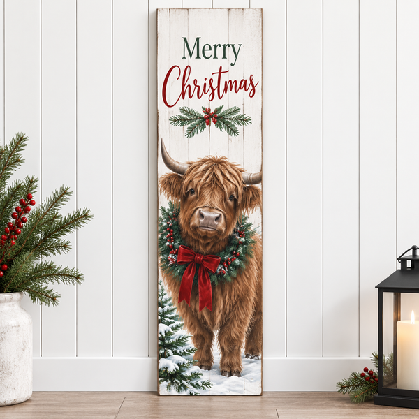 Highland Cow Christmas Porch Board and Leaner Sign